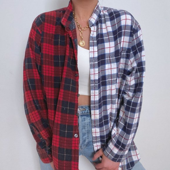 Reworked Half & Half Spliced Oversized Flannel - Picture 3 of 5